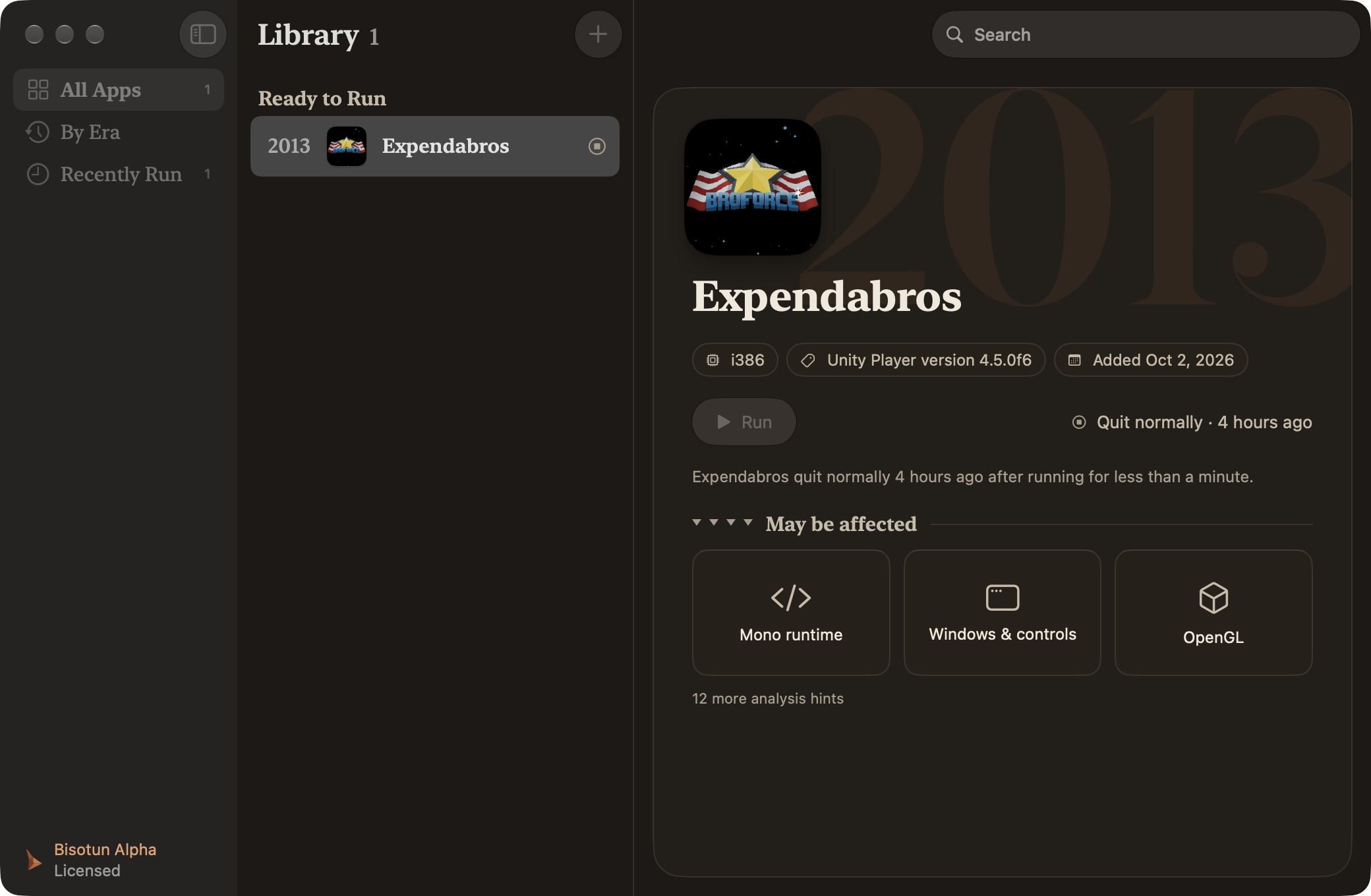 The Bisotun library with Expendabros, a 2013 game, ready to run